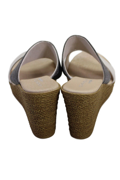 Carvela Womens Wedge Heel Beaded Double Strap Slide Sandals White Size 38