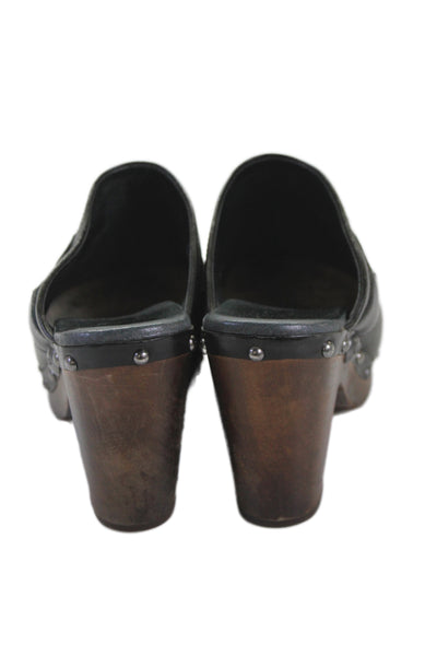 Ugg Womens Block Heel Platform Braided Leather Mules Clogs Black Size 8