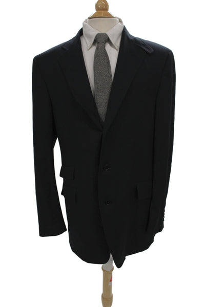Etro Mens Blazer Black Wool Solid Button Big & Tall Size 56