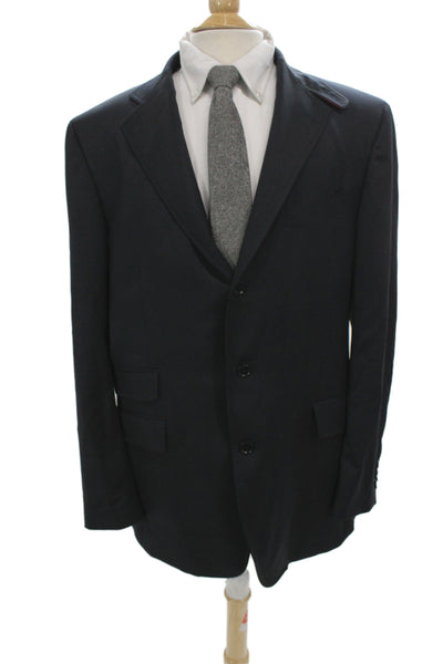 Etro Mens Blazer Black Wool Solid Button Big & Tall Size 56