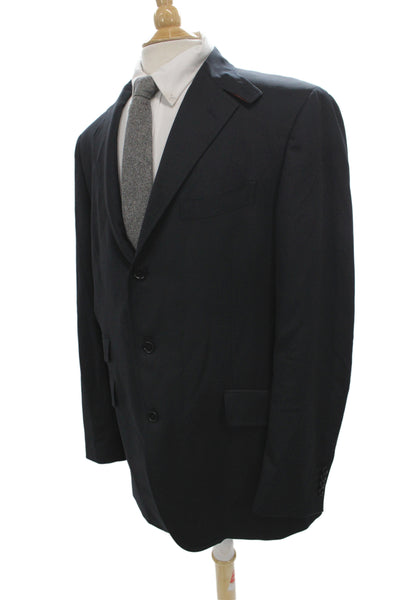 Etro Mens Blazer Black Wool Solid Button Big & Tall Size 56