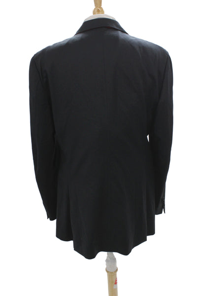 Etro Mens Blazer Black Wool Solid Button Big & Tall Size 56