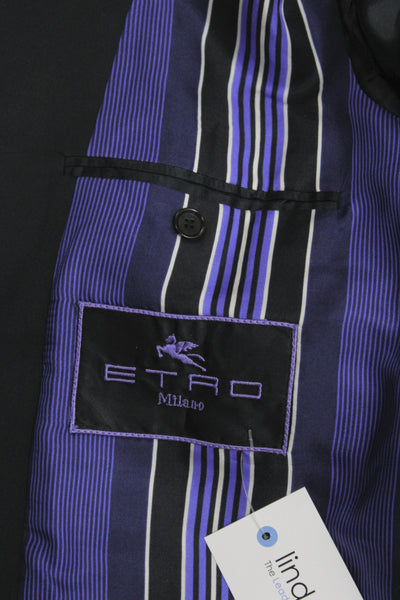 Etro Mens Blazer Black Wool Solid Button Big & Tall Size 56