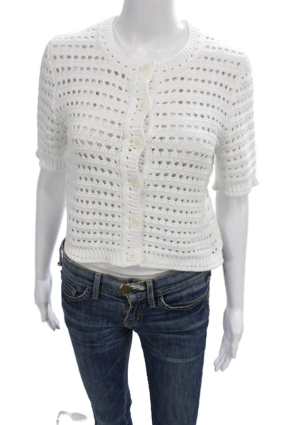 J Crew Womens Cardigan White Cotton Short Sleeve Round Neck Size S