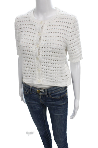 J Crew Womens Cardigan White Cotton Short Sleeve Round Neck Size S