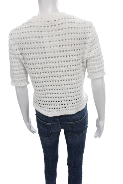 J Crew Womens Cardigan White Cotton Short Sleeve Round Neck Size S