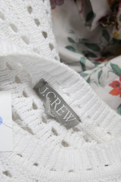 J Crew Womens Cardigan White Cotton Short Sleeve Round Neck Size S