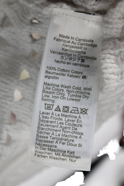 J Crew Womens Cardigan White Cotton Short Sleeve Round Neck Size S