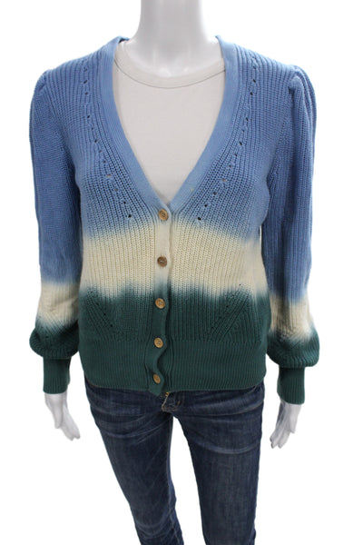 Veronica Beard Womens Cardigan Striped Ombre V-Neck Blue Cotton Size L