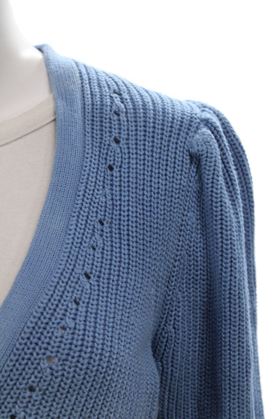 Veronica Beard Womens Cardigan Striped Ombre V-Neck Blue Cotton Size L