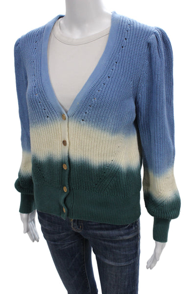 Veronica Beard Womens Cardigan Striped Ombre V-Neck Blue Cotton Size L