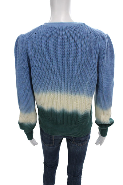 Veronica Beard Womens Cardigan Striped Ombre V-Neck Blue Cotton Size L