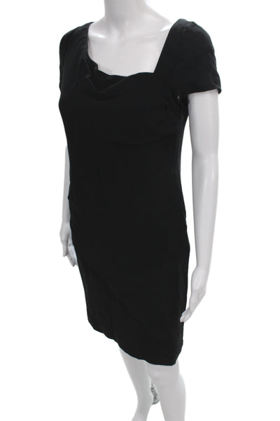 Valentino Women Black Silk Sheath Dress Cowl Neck Short Sleeve Size 8