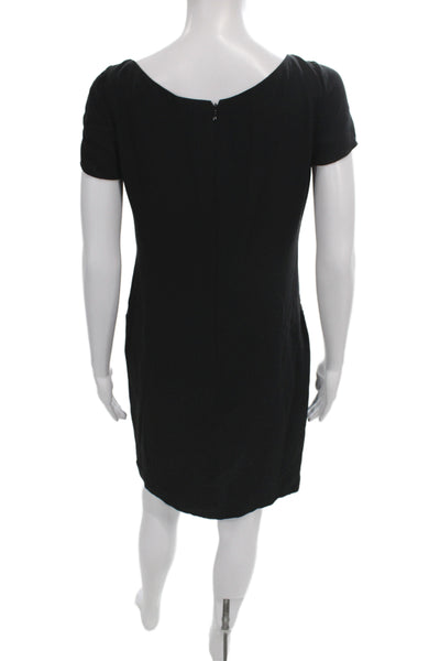 Valentino Women Black Silk Sheath Dress Cowl Neck Short Sleeve Size 8
