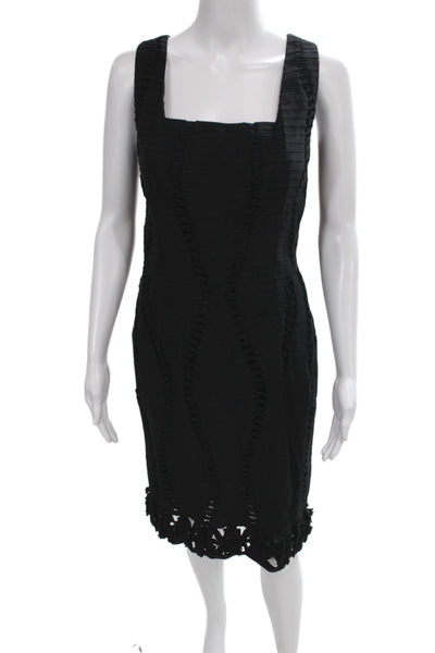 Oscar de la Renta Women Black Sheath Midi Dress Square Neck Sleeveless Size 6