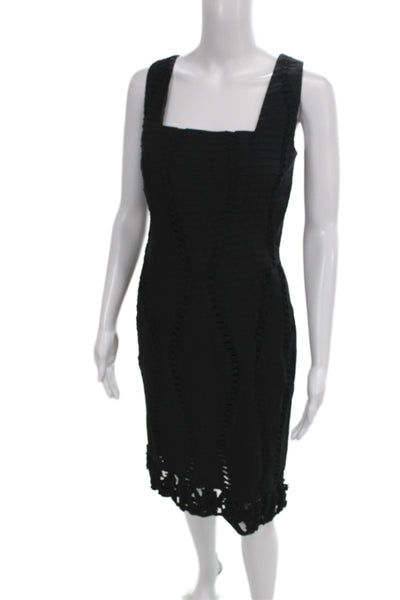 Oscar de la Renta Women Black Sheath Midi Dress Square Neck Sleeveless Size 6