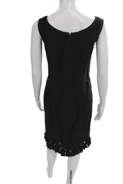 Oscar de la Renta Women Black Sheath Midi Dress Square Neck Sleeveless Size 6