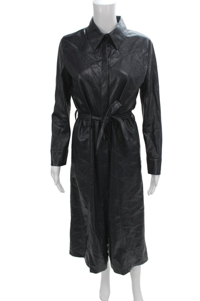 Nanushka Womens Trench Coat Black Collared Long Sleeve Full Length Size M