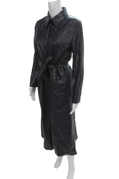 Nanushka Womens Trench Coat Black Collared Long Sleeve Full Length Size M
