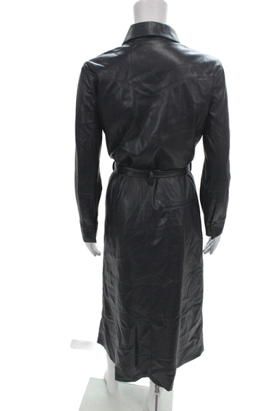 Nanushka Womens Trench Coat Black Collared Long Sleeve Full Length Size M