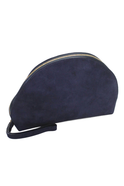 Mansur Gavriel Womens Suede Zip Around Wristlet Handbag Navy Blue