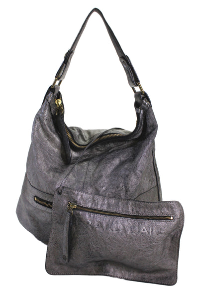 Gerard Darel Womens Leather Gold Tone Shoulder Handbag Gunmetal Silver