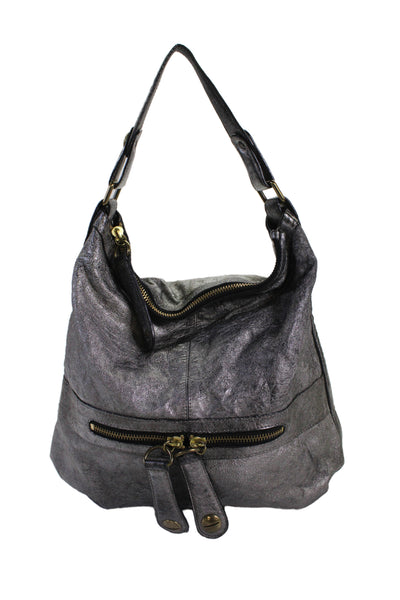 Gerard Darel Womens Leather Gold Tone Shoulder Handbag Gunmetal Silver