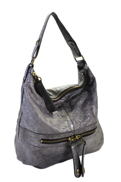 Gerard Darel Womens Leather Gold Tone Shoulder Handbag Gunmetal Silver