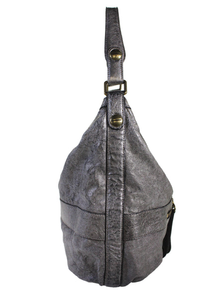 Gerard Darel Womens Leather Gold Tone Shoulder Handbag Gunmetal Silver