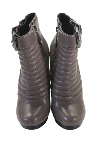7 For All Mankind Womens Leather Padded Belted Ankle Boots Gray Size 7.5 Medium
