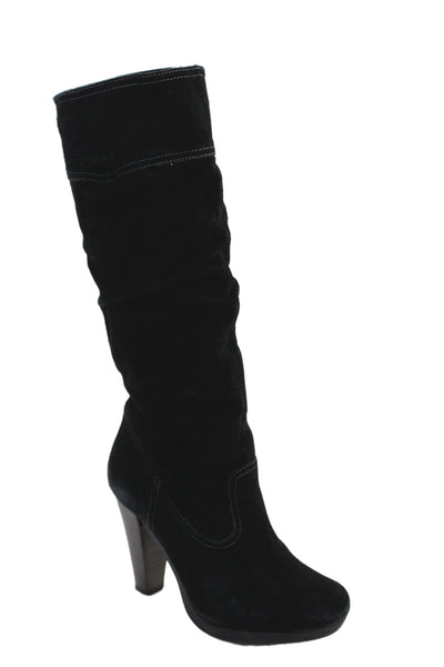 KORS Michael Kors Womens Suede Ruched Knee High Boots Black Size 7.5