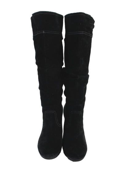 KORS Michael Kors Womens Suede Ruched Knee High Boots Black Size 7.5