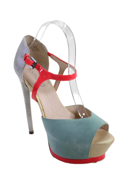Boutique 9 Womens Suede Platform Nerissa Sandal Heels Blue Pink Size 8 Medium