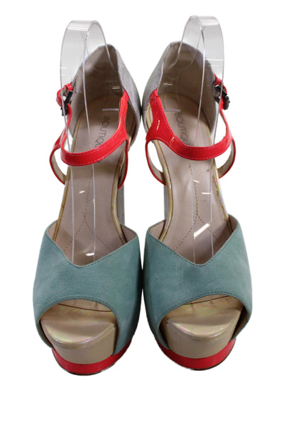 Boutique 9 Womens Suede Platform Nerissa Sandal Heels Blue Pink Size 8 Medium