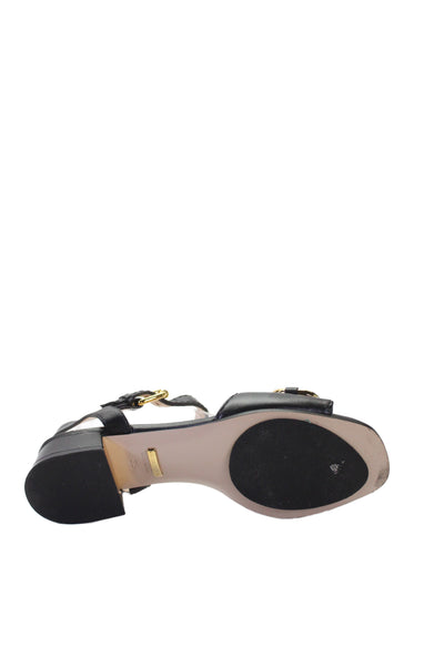 Gucci Womens Horsebit Leather Ankle Strap Sandals Black Size 5