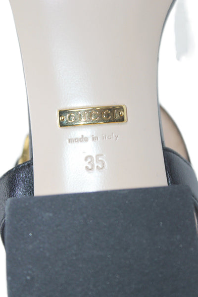 Gucci Womens Horsebit Leather Ankle Strap Sandals Black Size 5