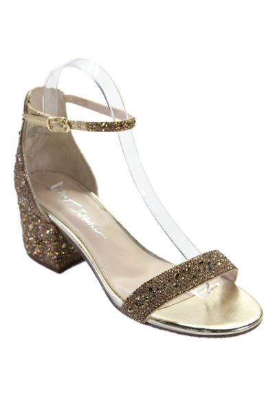 Betsey Johnson Womens Mari Heeled Rhinestone Ankle Strap Sandals Gold Size 7