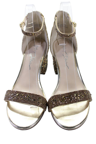 Betsey Johnson Womens Mari Heeled Rhinestone Ankle Strap Sandals Gold Size 7
