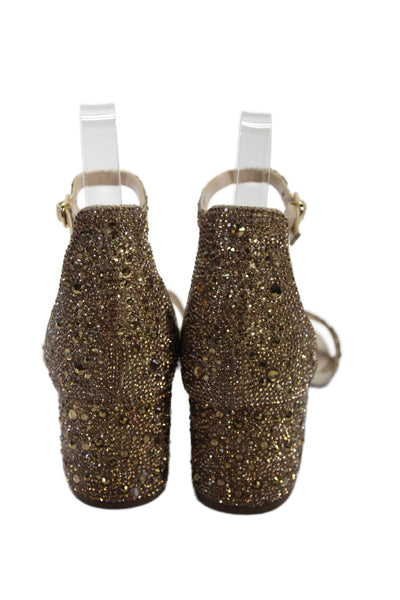 Betsey Johnson Womens Mari Heeled Rhinestone Ankle Strap Sandals Gold Size 7