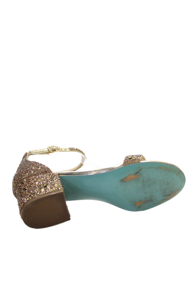 Betsey Johnson Womens Mari Heeled Rhinestone Ankle Strap Sandals Gold Size 7
