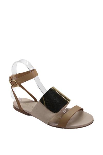 See by Chloe Womens Metal Plate Ankle Strap Flat Sandals Gold Size 6.5