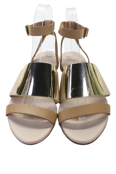 See by Chloe Womens Metal Plate Ankle Strap Flat Sandals Gold Size 6.5