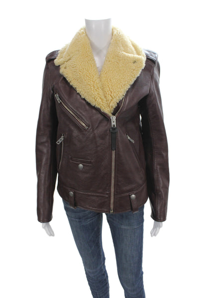 Coach Womens Biker Calf Leather Jacket Brown Snap Size S