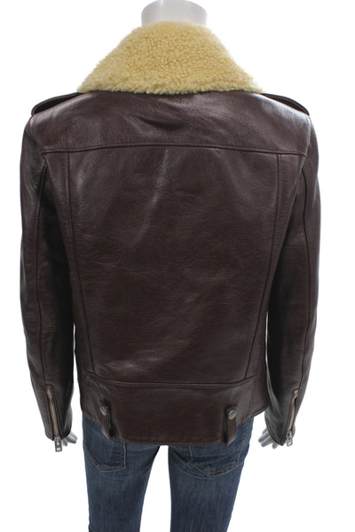 Coach Womens Biker Calf Leather Jacket Brown Snap Size S
