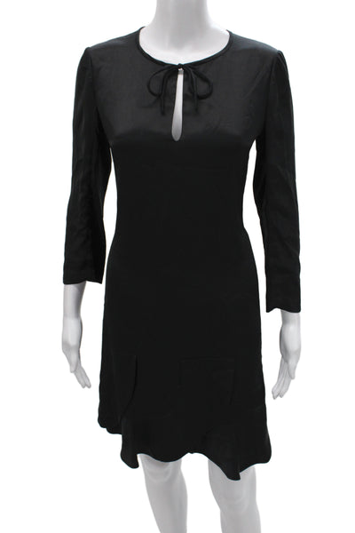 Chloe Women Silk Black Shift Dress Long Sleeve Above Knee Size 36