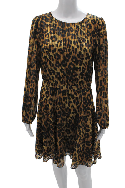 Milly Womens A-Line Dress Brown Animal Print Long Sleeve Size 4