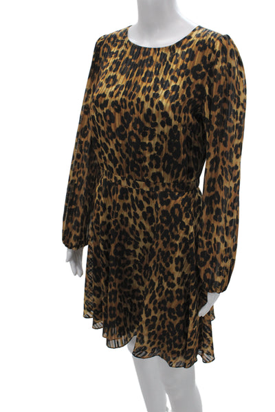 Milly Womens A-Line Dress Brown Animal Print Long Sleeve Size 4
