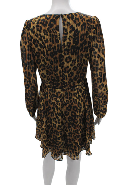 Milly Womens A-Line Dress Brown Animal Print Long Sleeve Size 4
