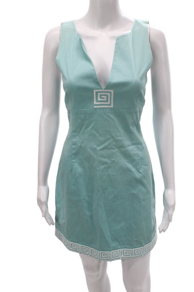 CK Bradley Women Shift Dress Blue V-Neck Sleeveless Zip Cotton Size 4