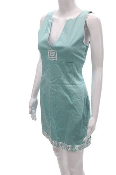 CK Bradley Women Shift Dress Blue V-Neck Sleeveless Zip Cotton Size 4